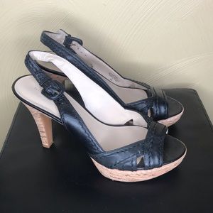 Nine West- leather sandal heel with cork platform